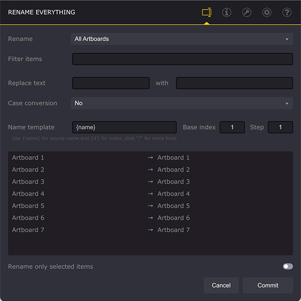 Rename Everything window of Ai Toolbox