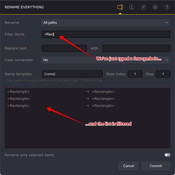 Filtering paths for renaming in Ai Toolbox