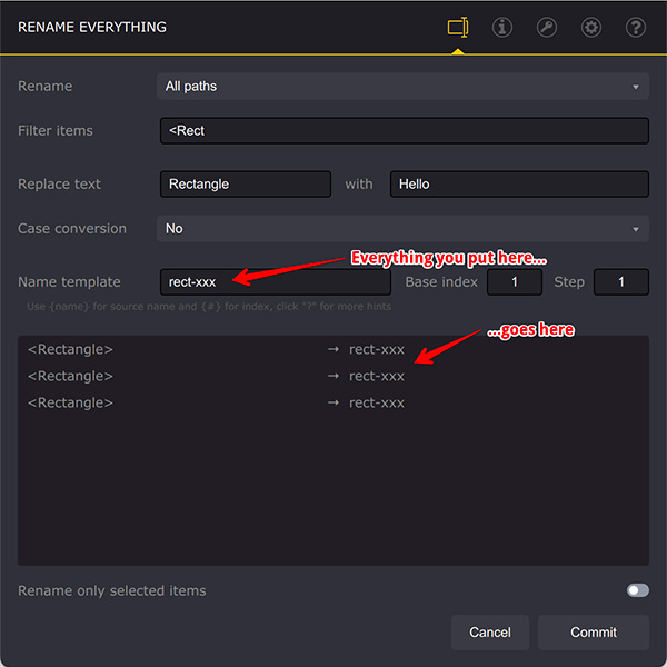 Using name template for renaming in Ai Toolbox