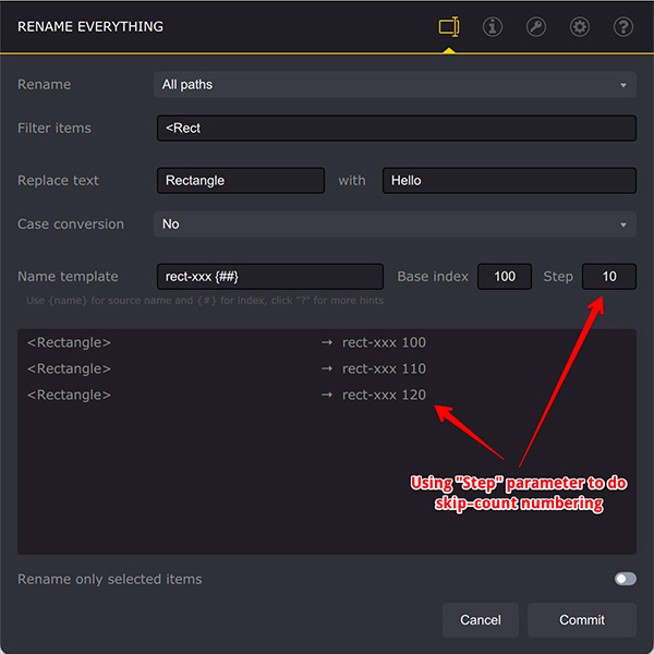 Numbering elements in Illustrator with skip count