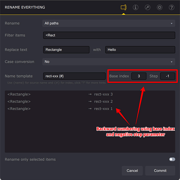 Backward numbering of elements in Illustrator
