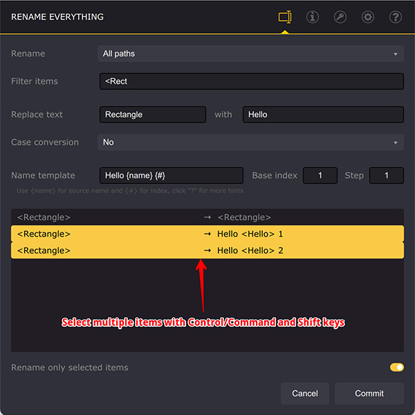 Renaming multiple items in Ai Toolbox