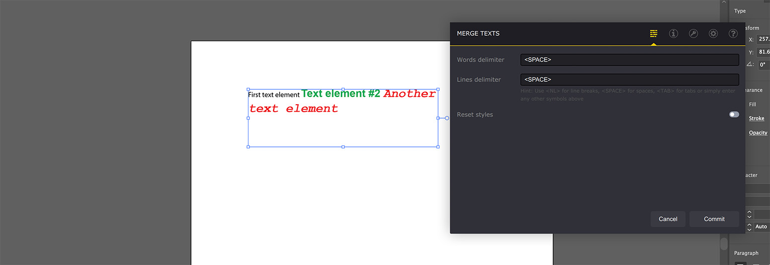 Merging multiple text lines into one