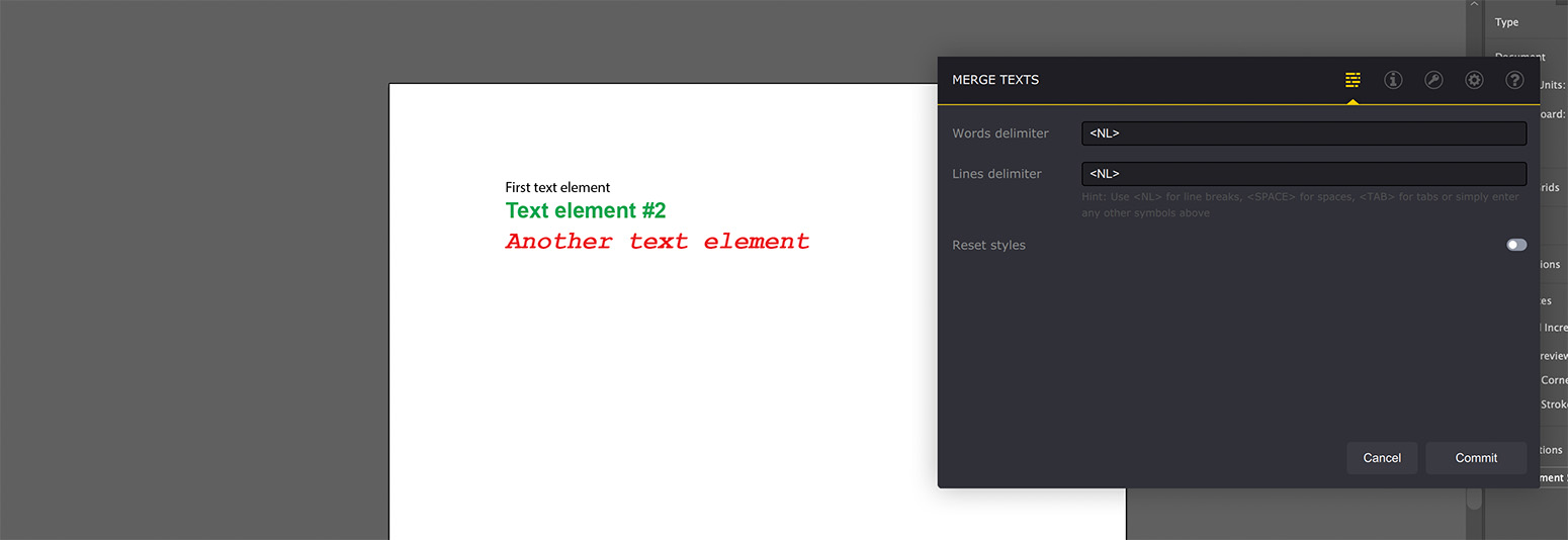Placing each text element onto a single line