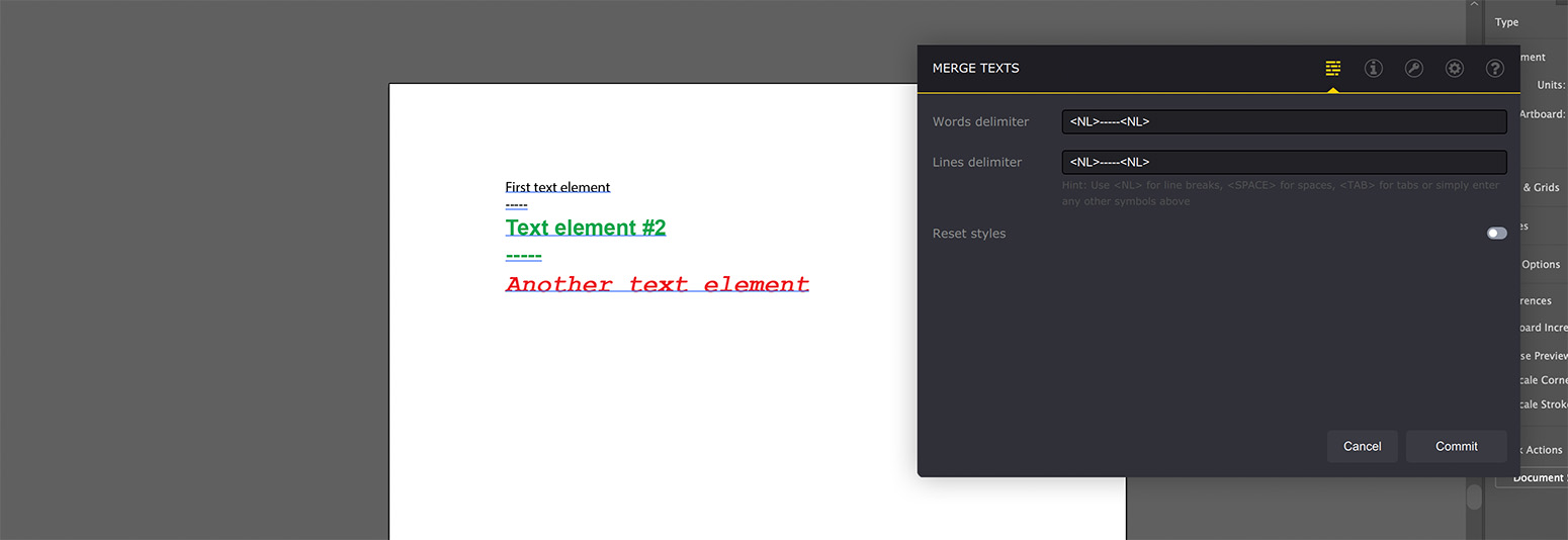 Adding more text to words and lines delimiters