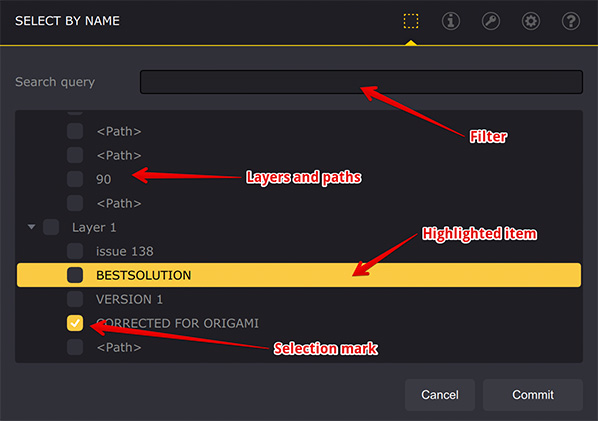 Select by name window of Ai Toolbox