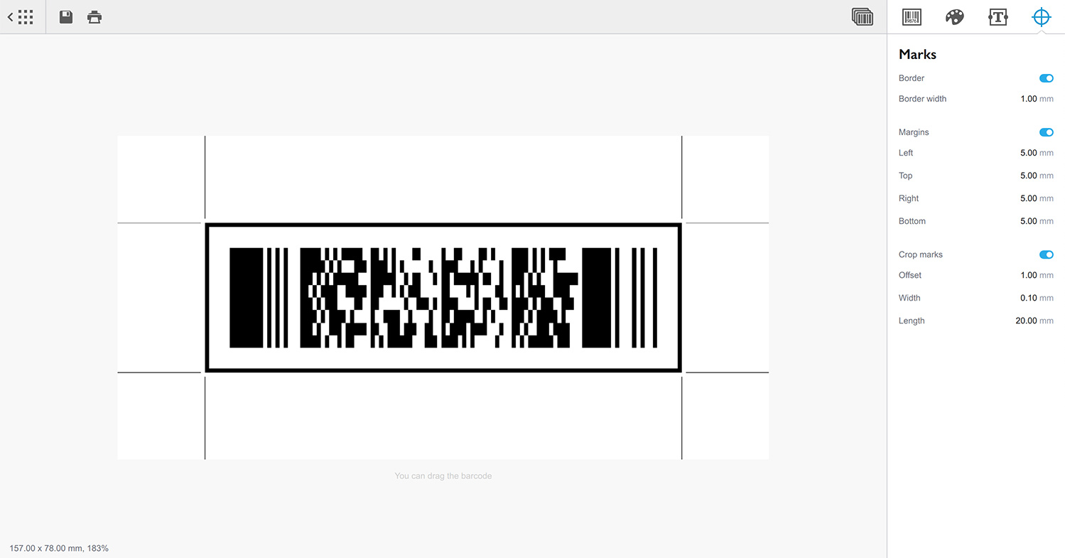 Параметры штрих-кодов в Barcode