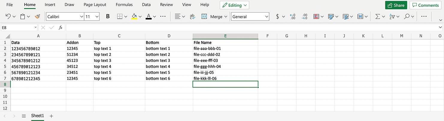 Исходный файл Excel с новой колонкой для имени файла