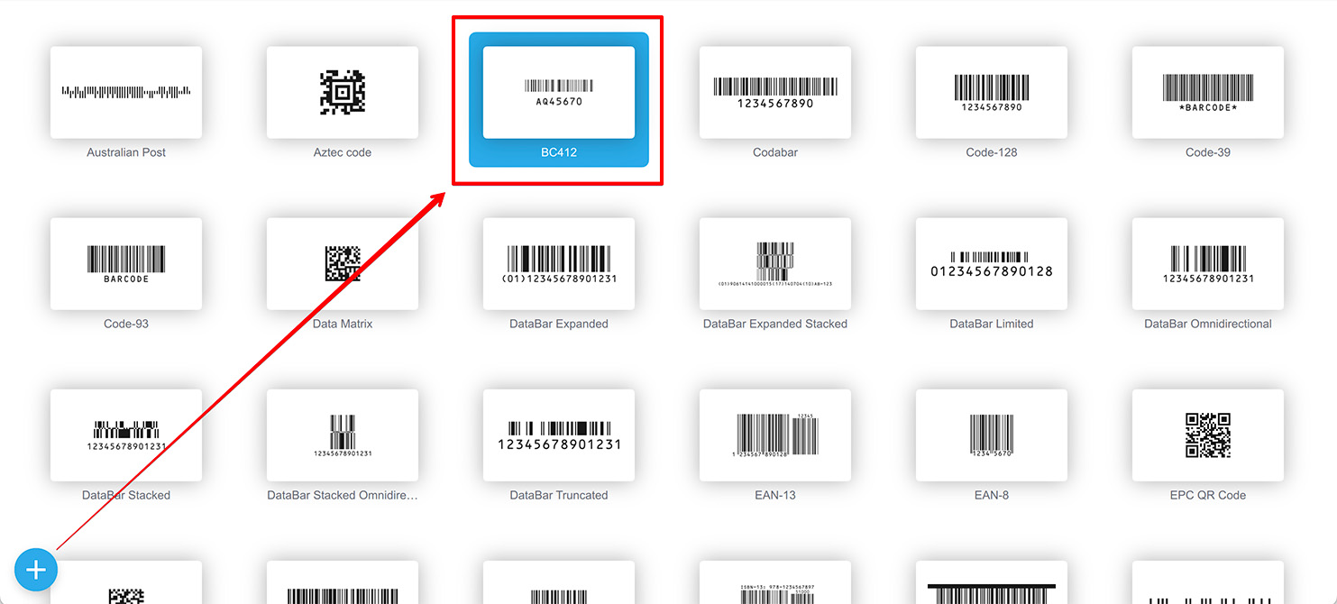 BC412 barcode in the list of other barcodes in the application