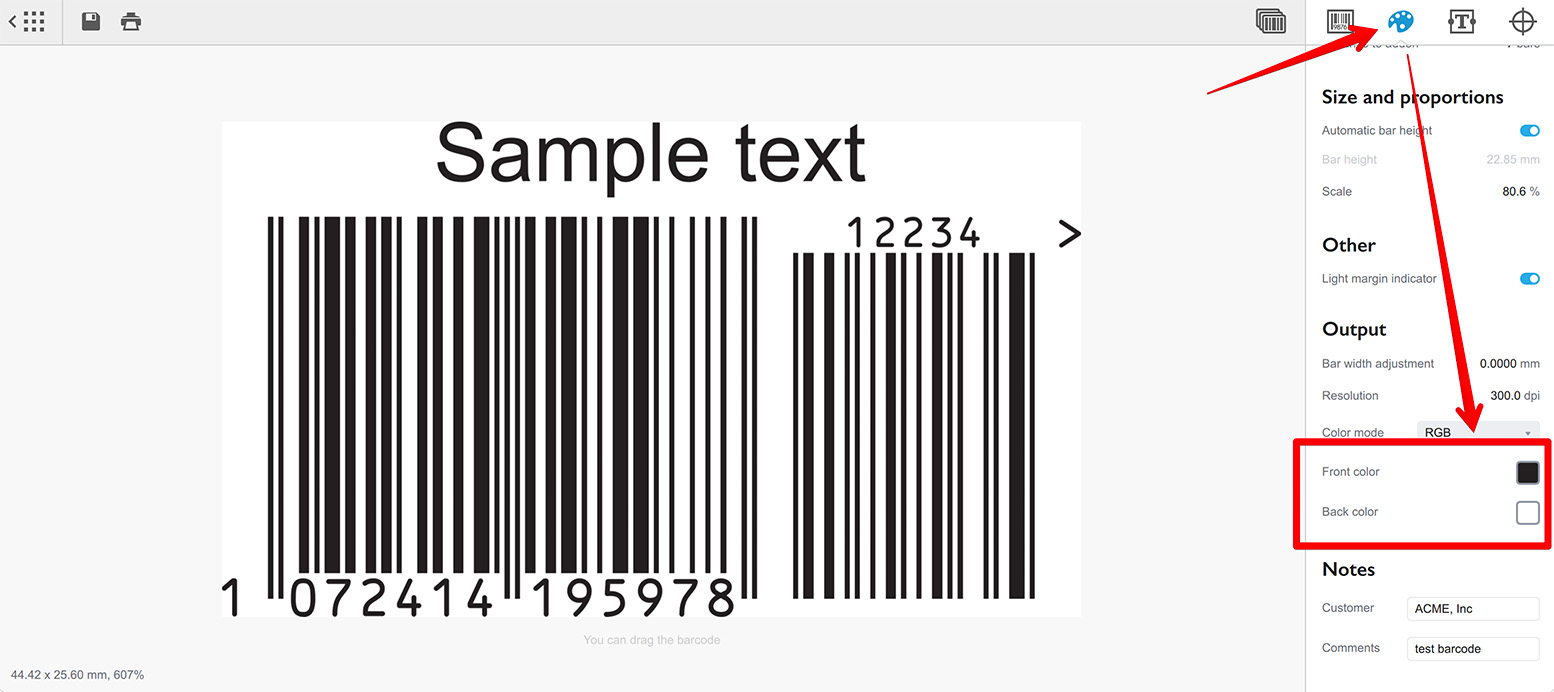 Выбор цвета переднего плана и фона в Barcode