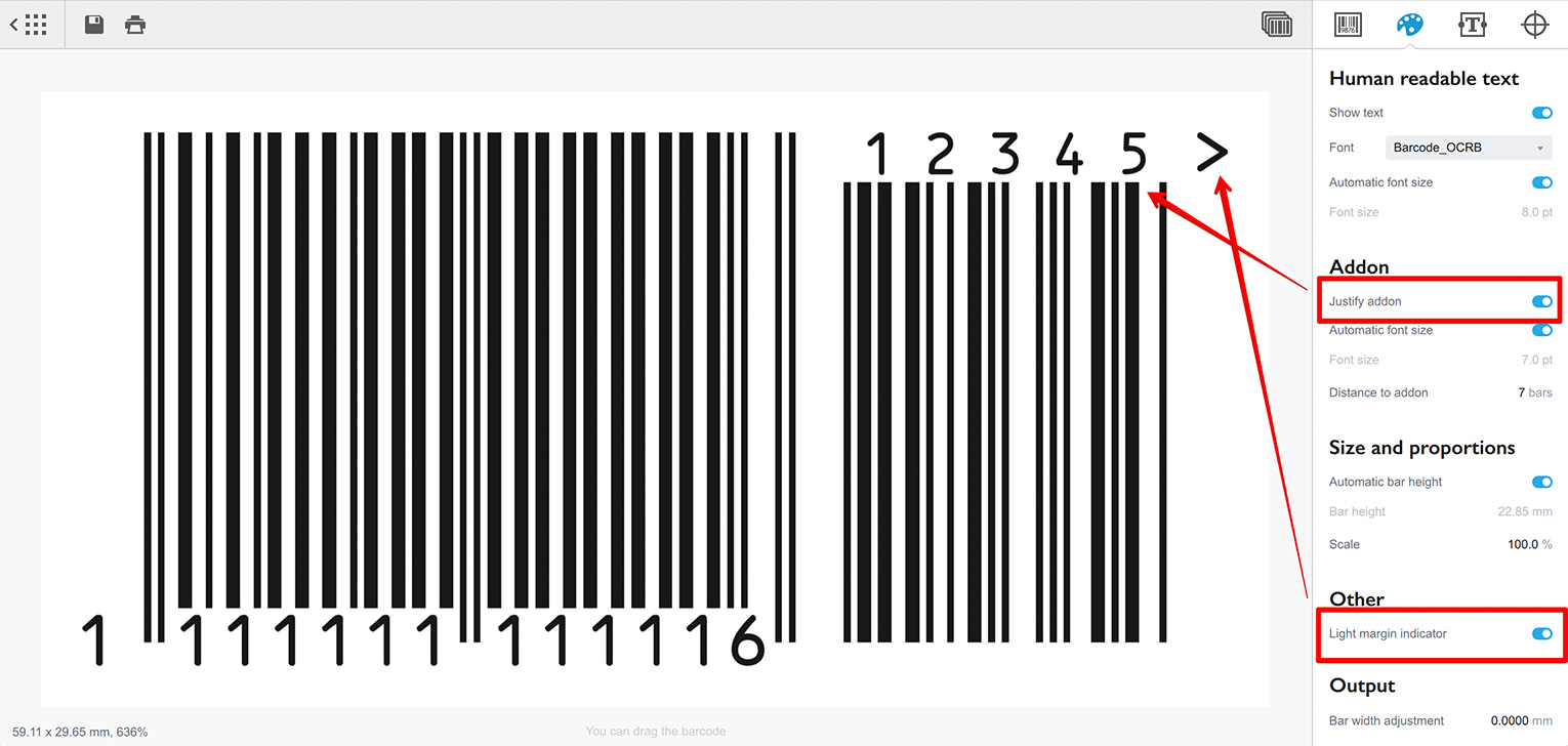 Настройка параметров штрих-кода EAN-13 в приложении Barcode