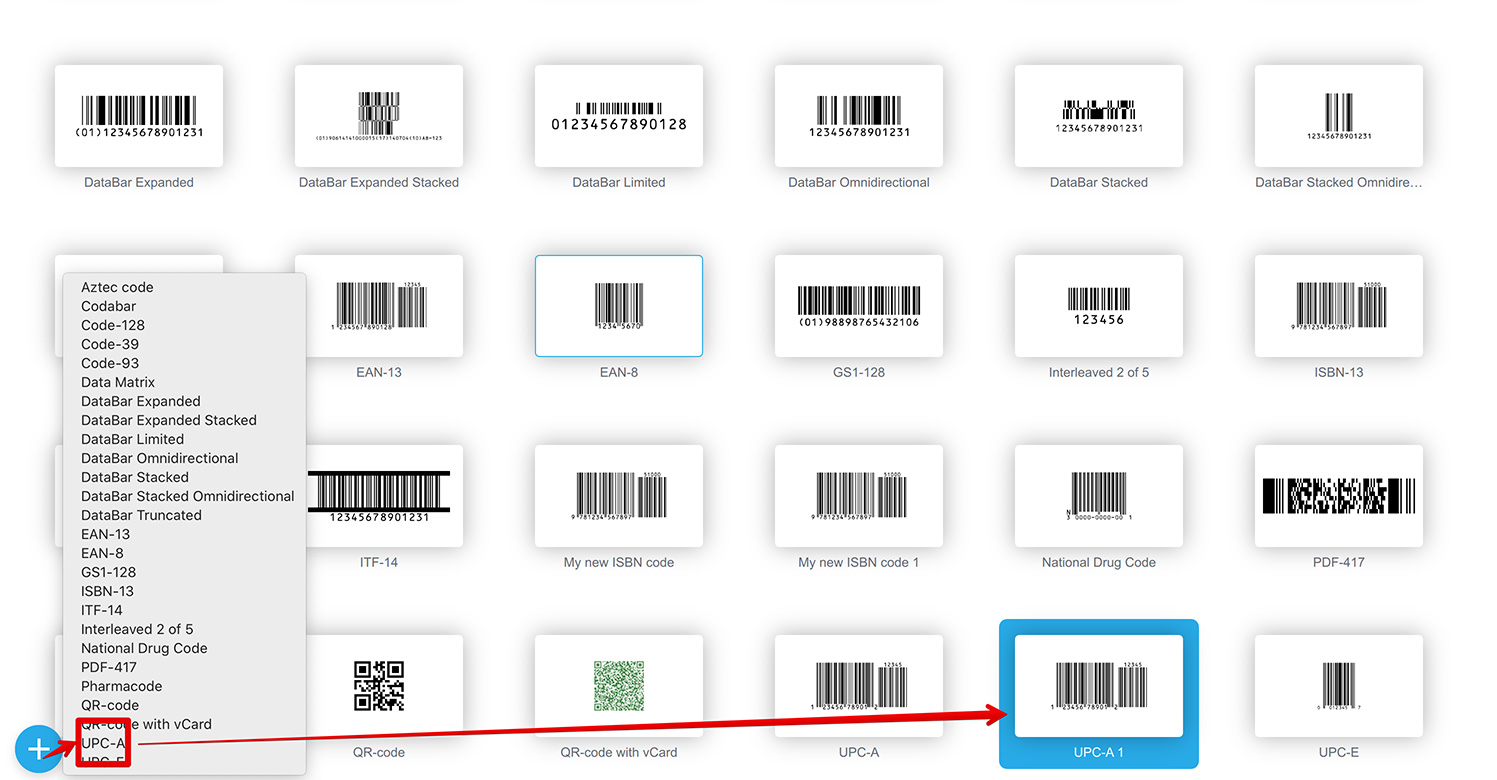 Создание нового штрих-кода UPC-A в приложении Barcode