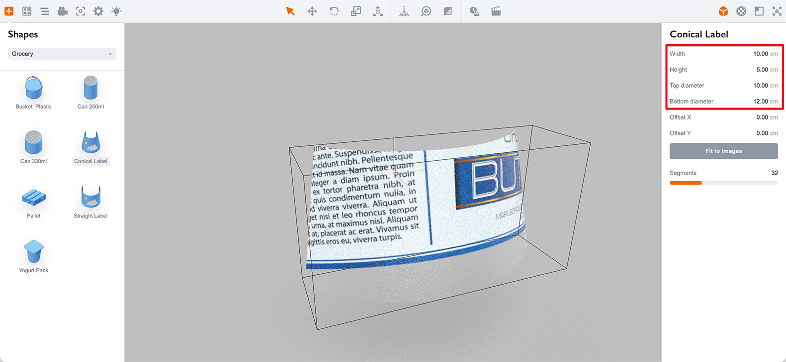 Conical label properties