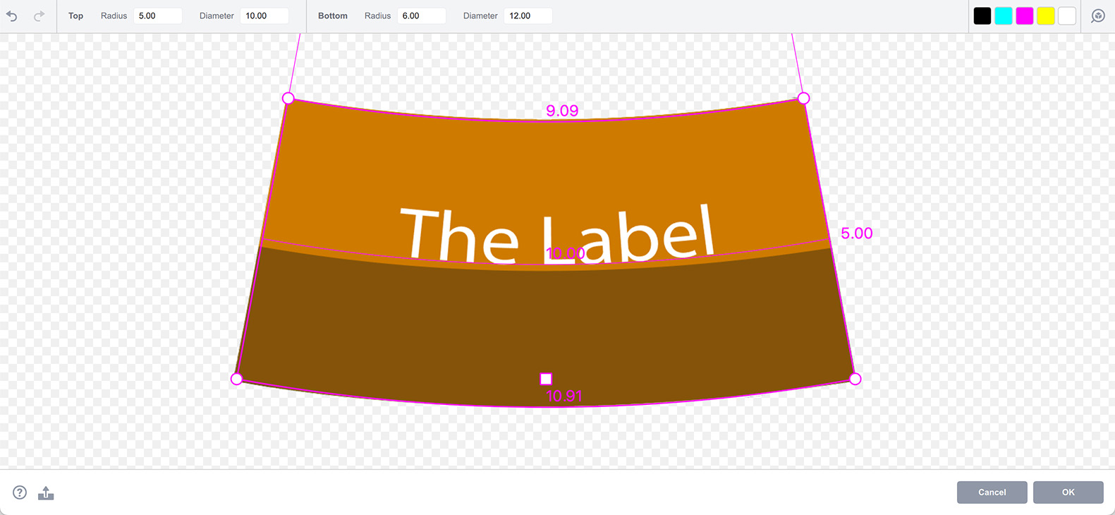 The conical label artwork is now aligned with the grid