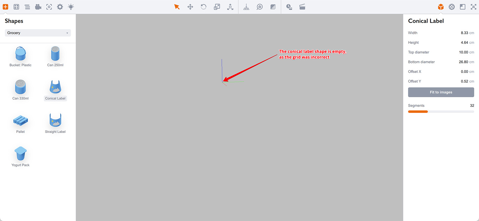 The conical label is not displayed because of the error