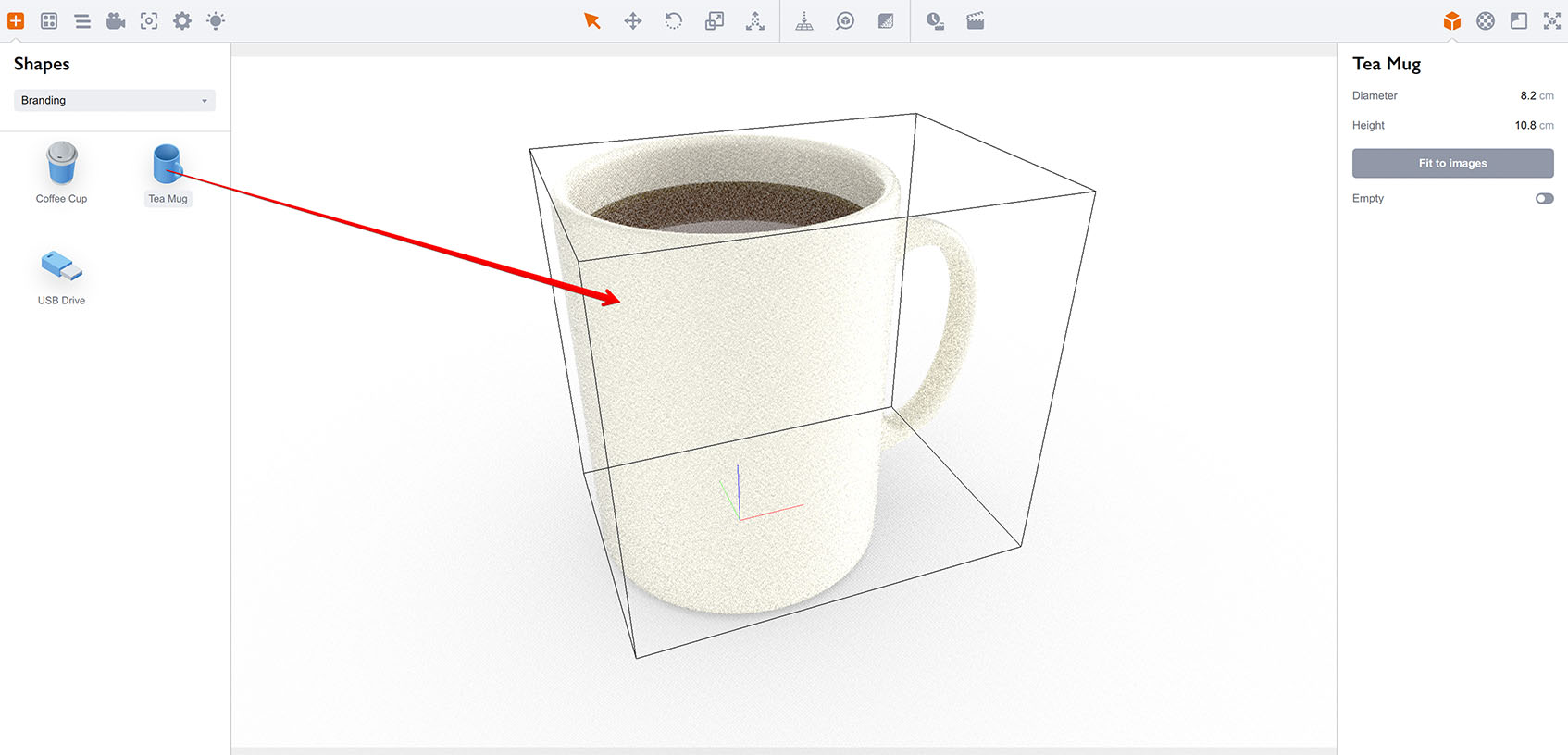 Перетаскивание объекта кружки в сцену