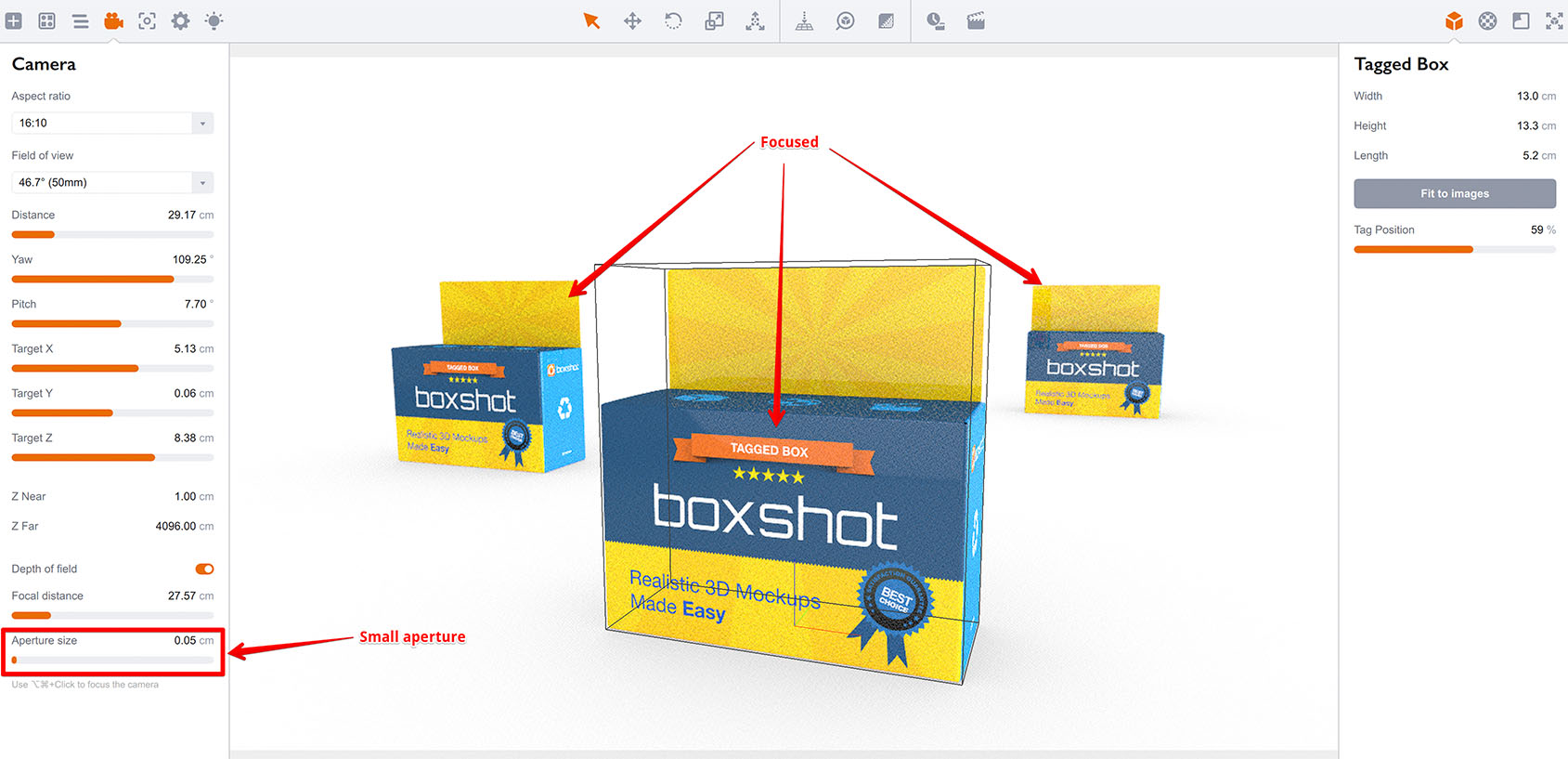 Reducing the aperture makes the depth of field effect more subtle