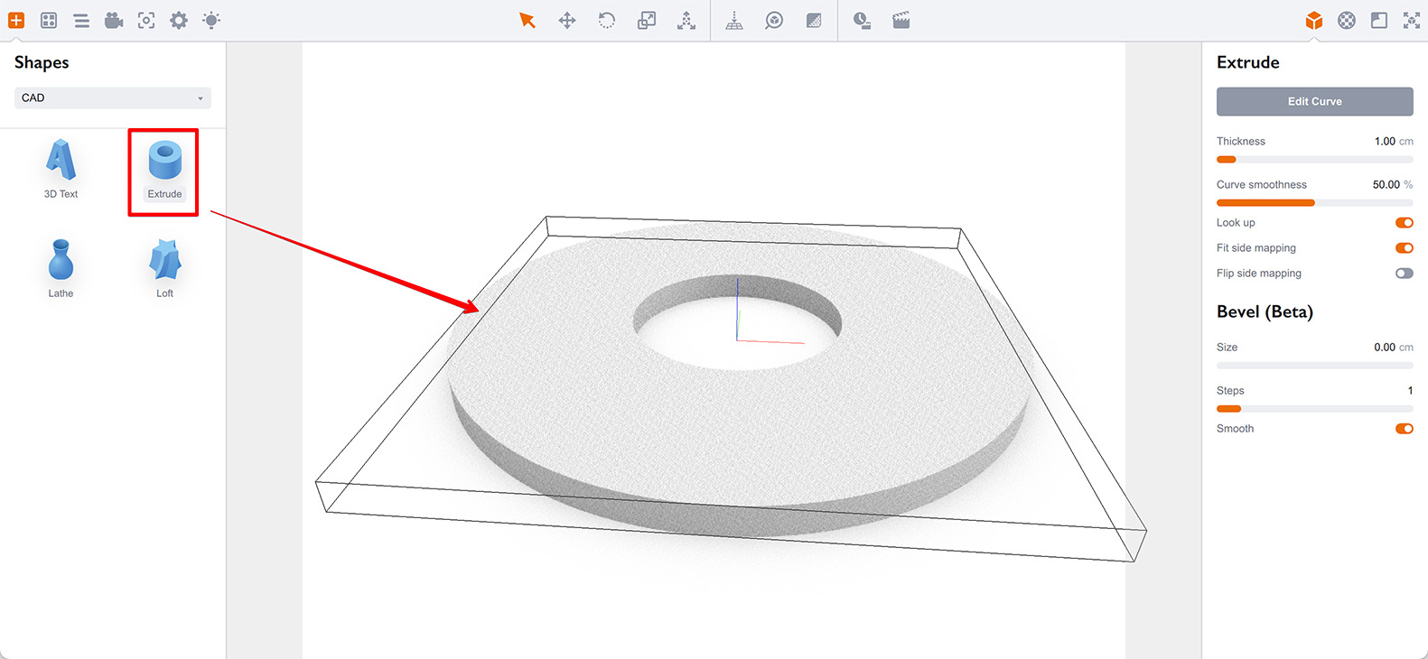 Dragging the Extrude object into the scene