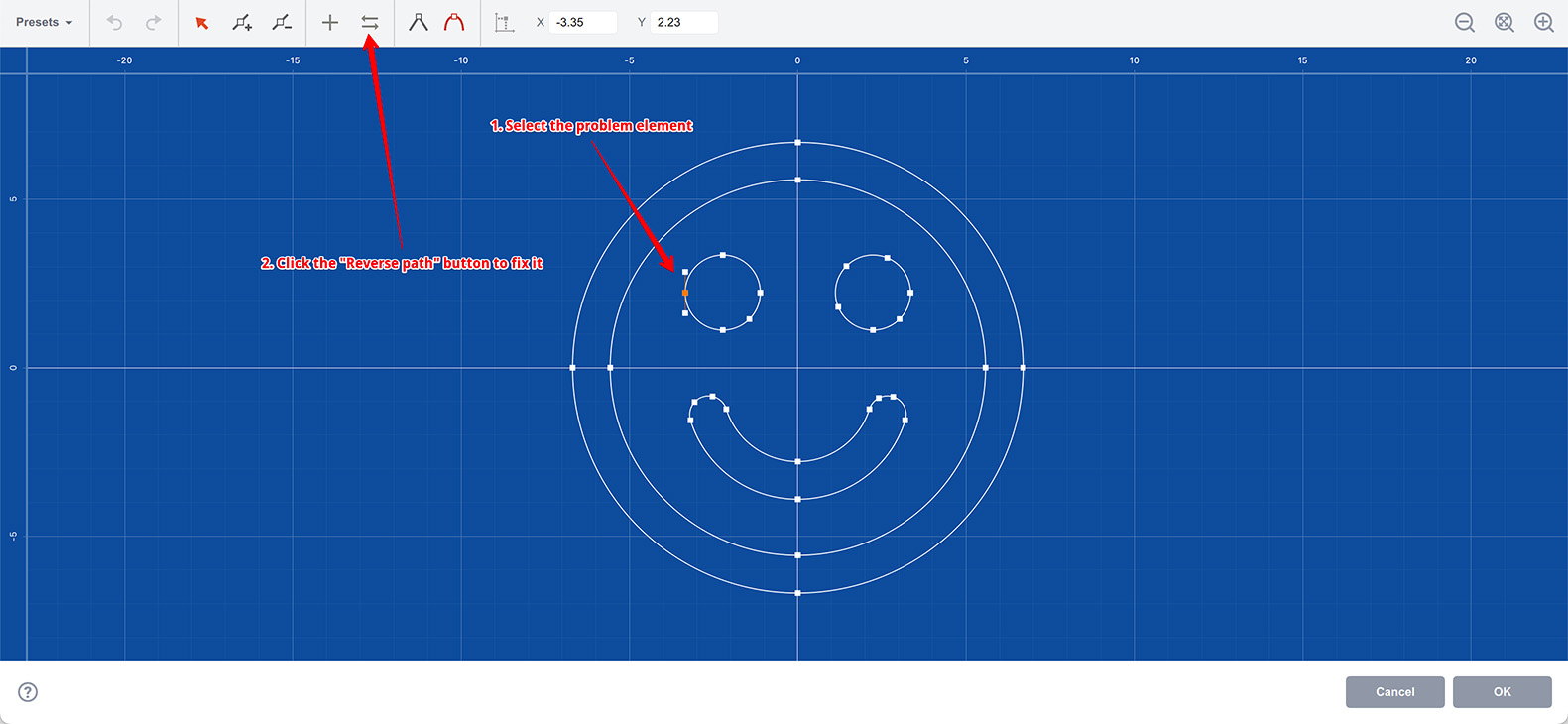 Fixing the curve direction in extrude editor