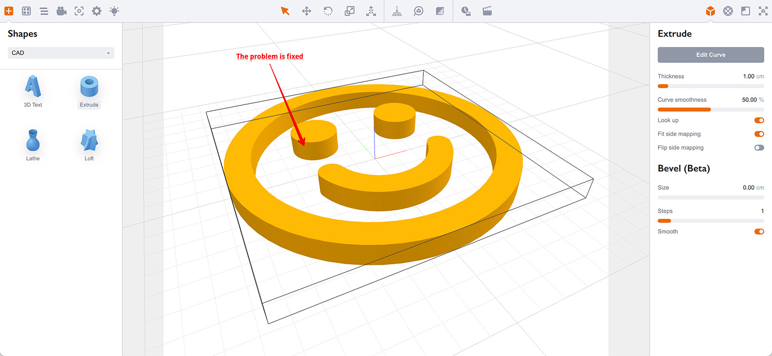 Extruded element is now fixed in 3D