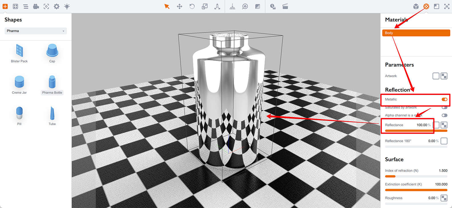 A very reflective material in Boxshot