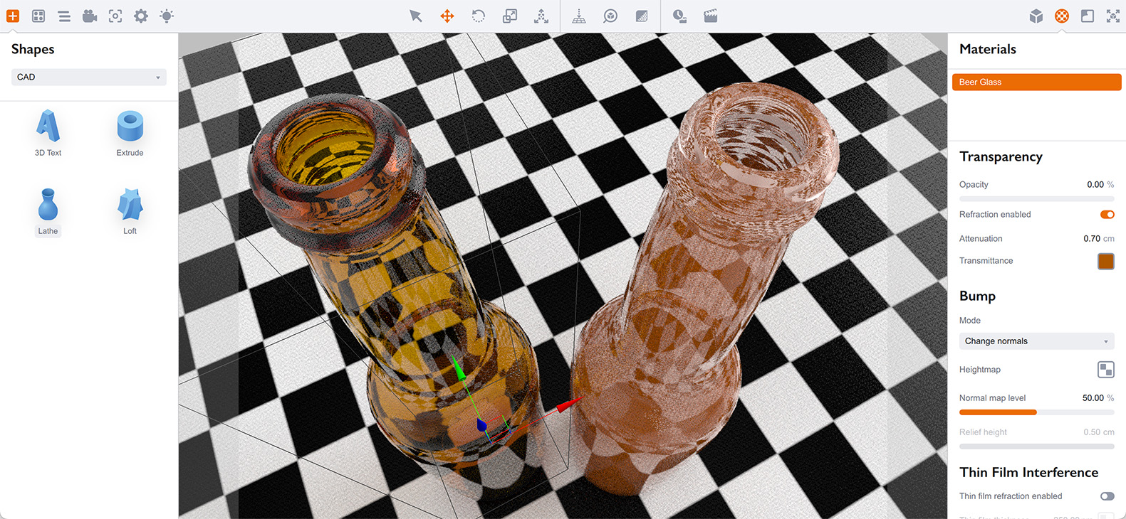 Two beer bottles showing medium color effects