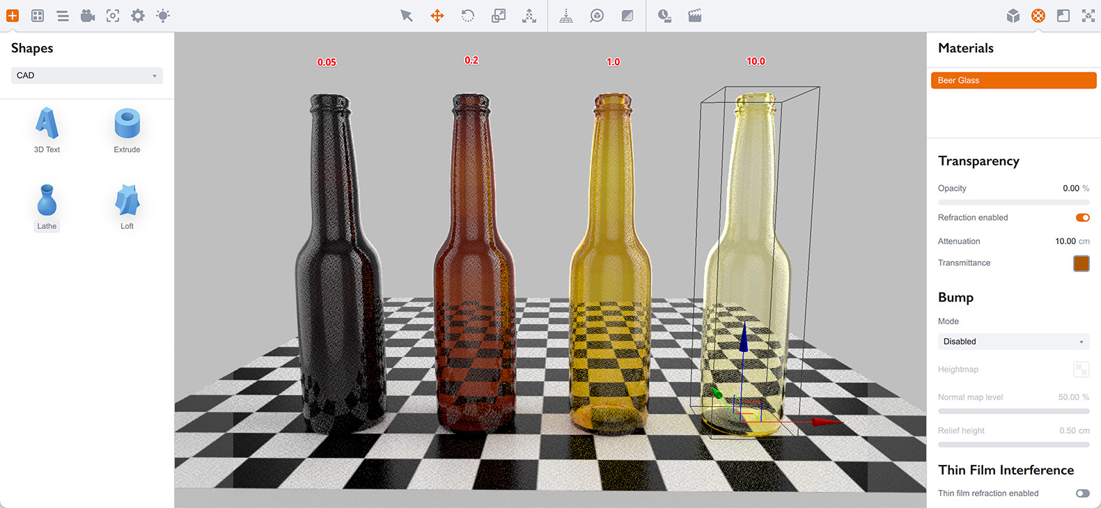 A number of bottles with different attenuation levels