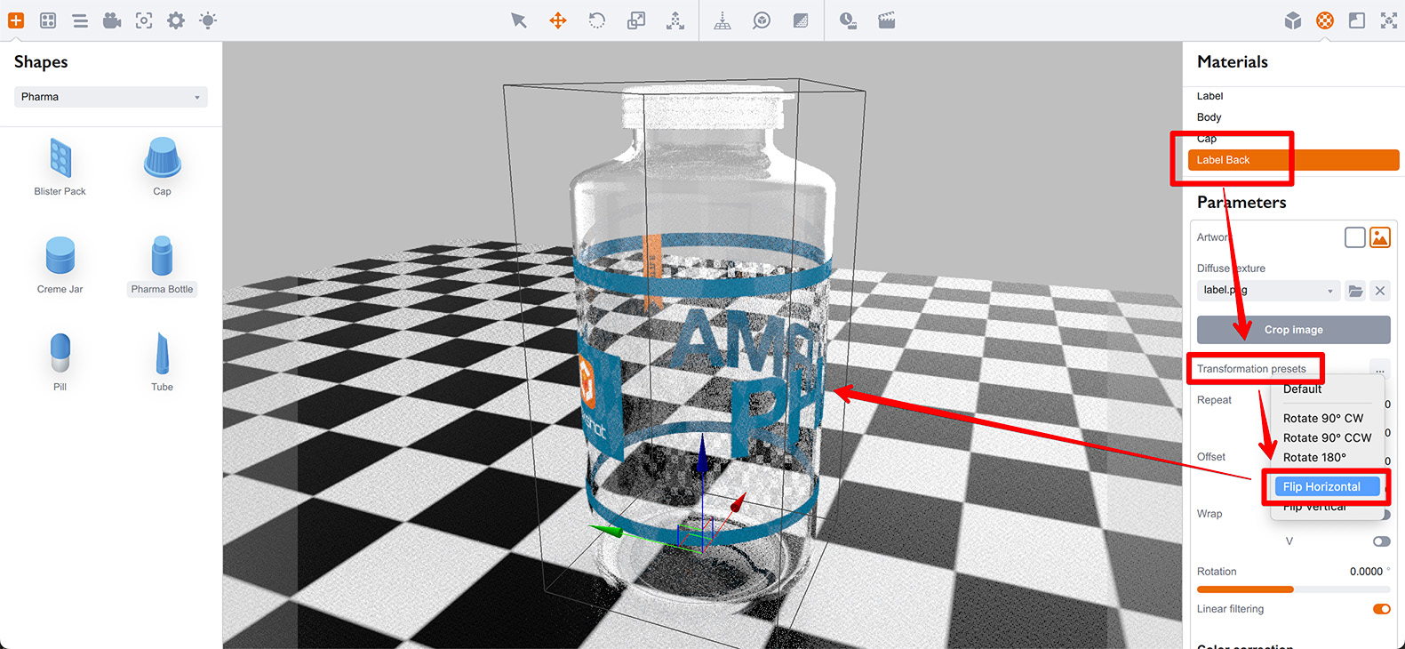 Flipping the backside of the label to match the front