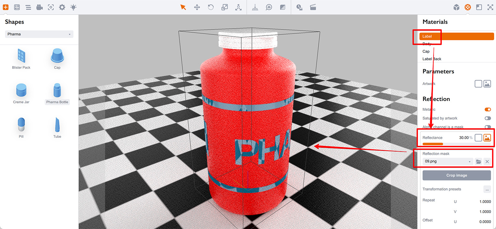 The transparent areas of the label do not reflect anymore