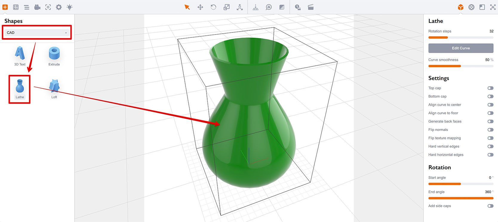 Adding Lathe object to Boxshot scene