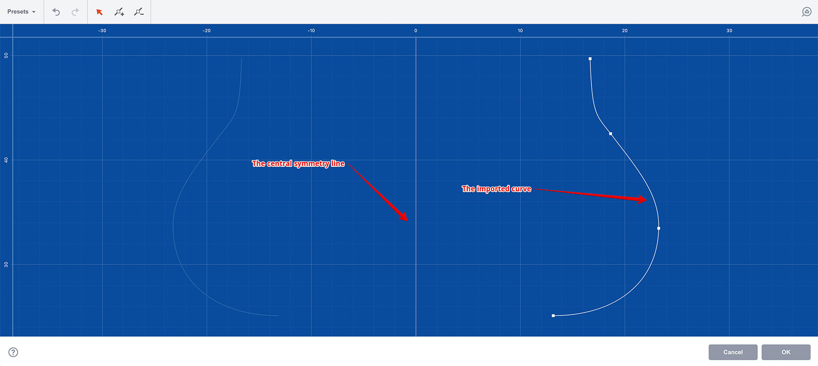 Imported curve is loaded to Boxshot lathe editor