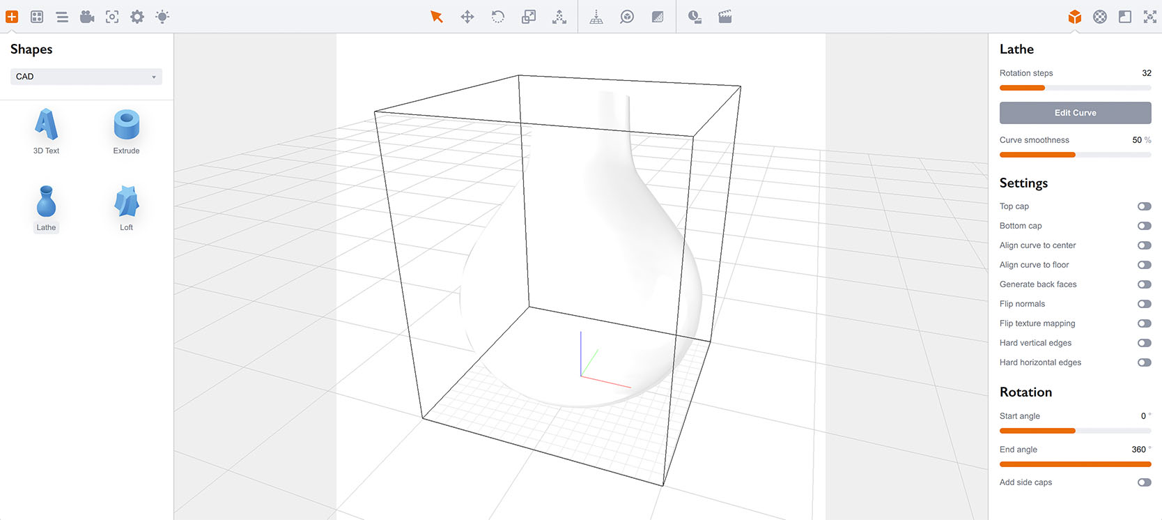3D model created from the curve