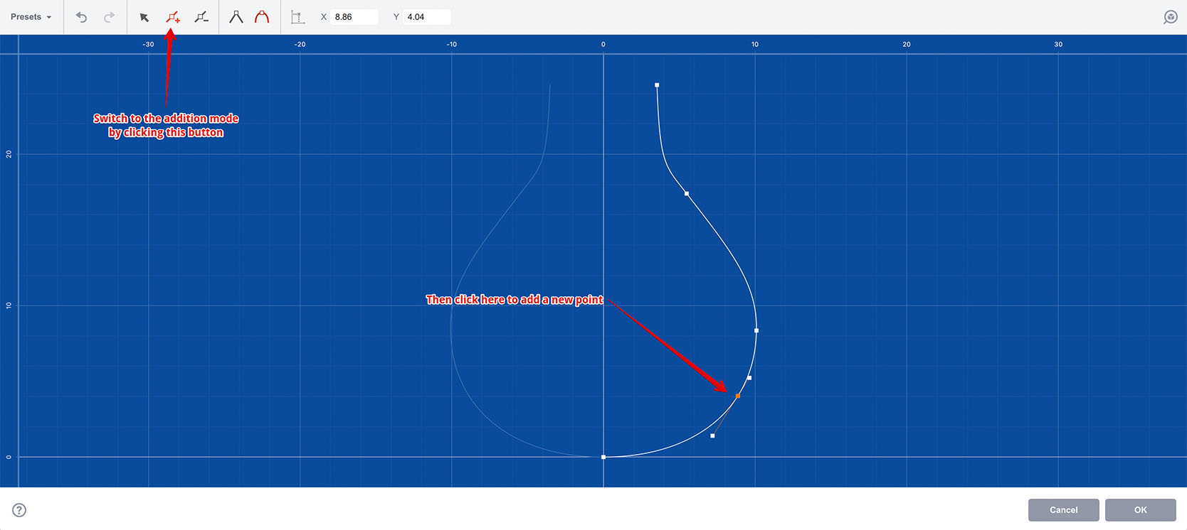 Adding a new point to the curve