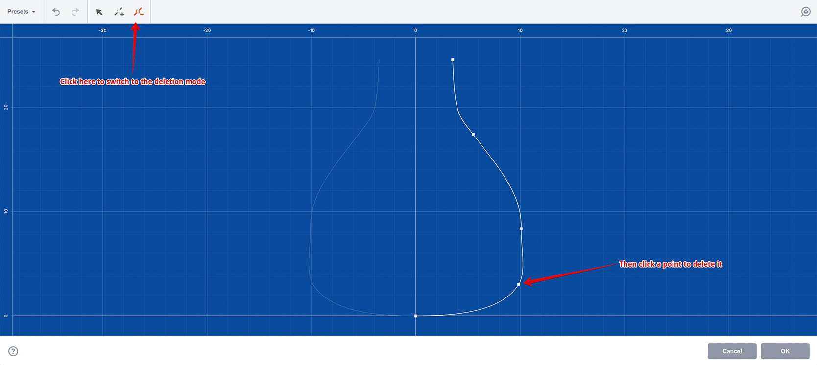 Removing points from the curve in lathe editor