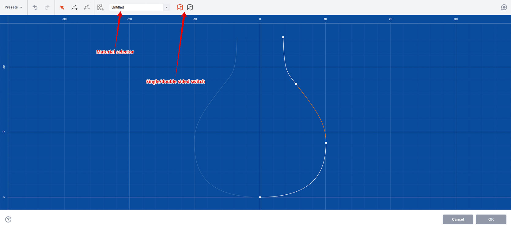 Toolbar options for the selected segment