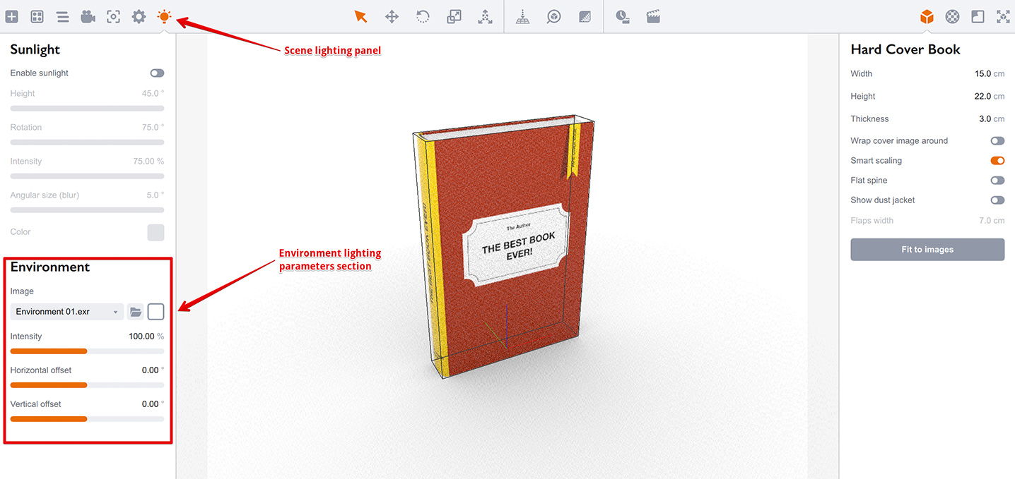 Environment lighting controls in Boxshot