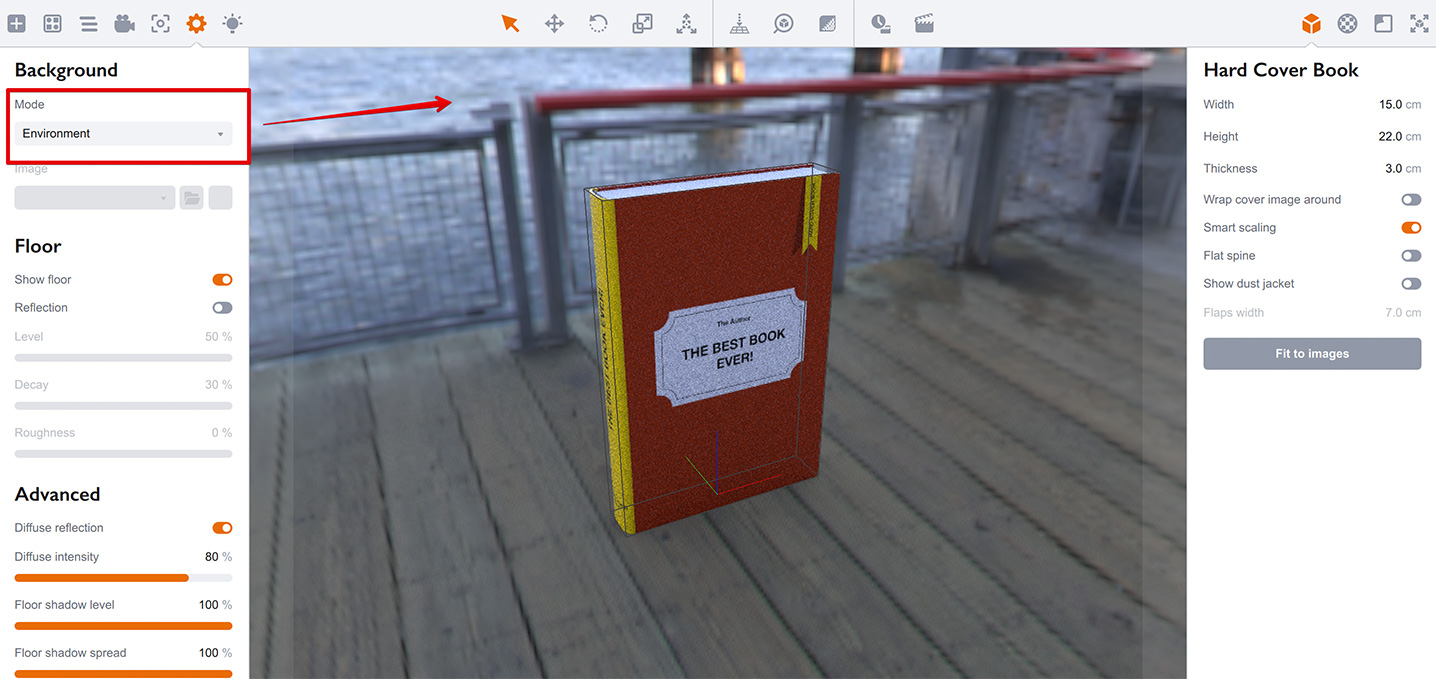 Third environment image in Boxshot displayed in background