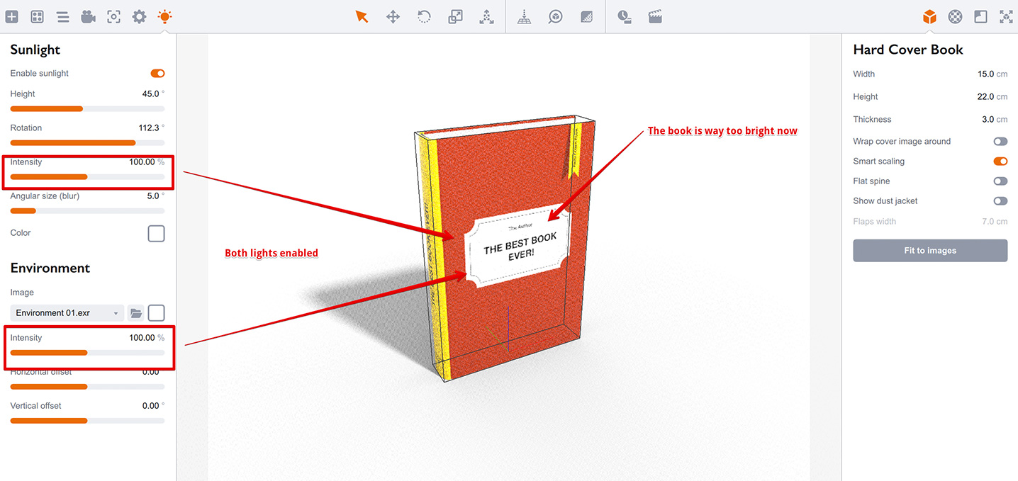 Enabling both light sources may make the scene too bright