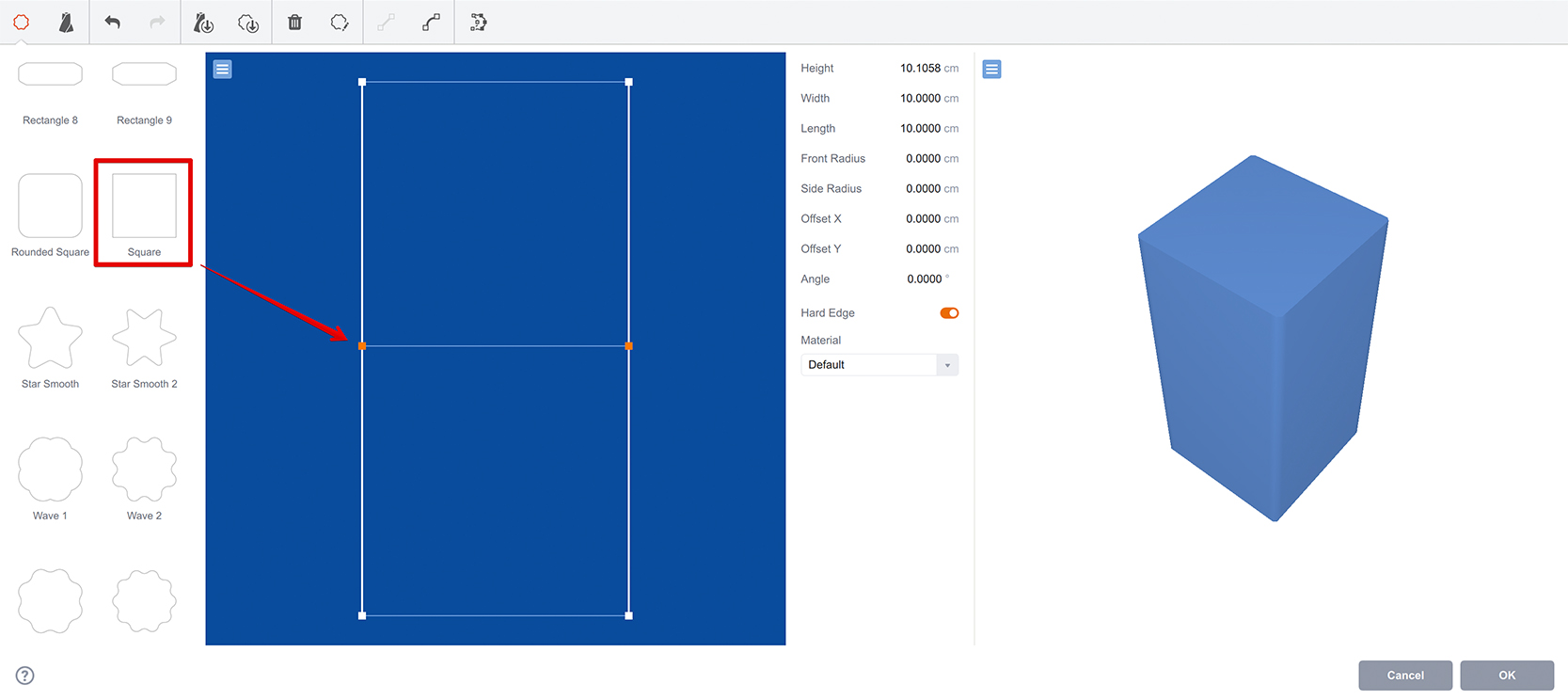 Adding middle square layer to the shape