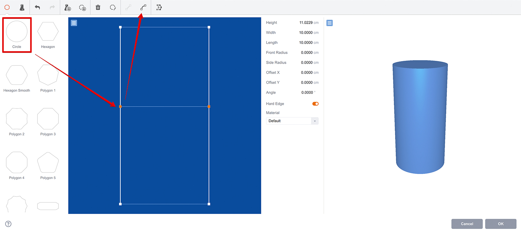 Clicking the curvy button in the toolbar