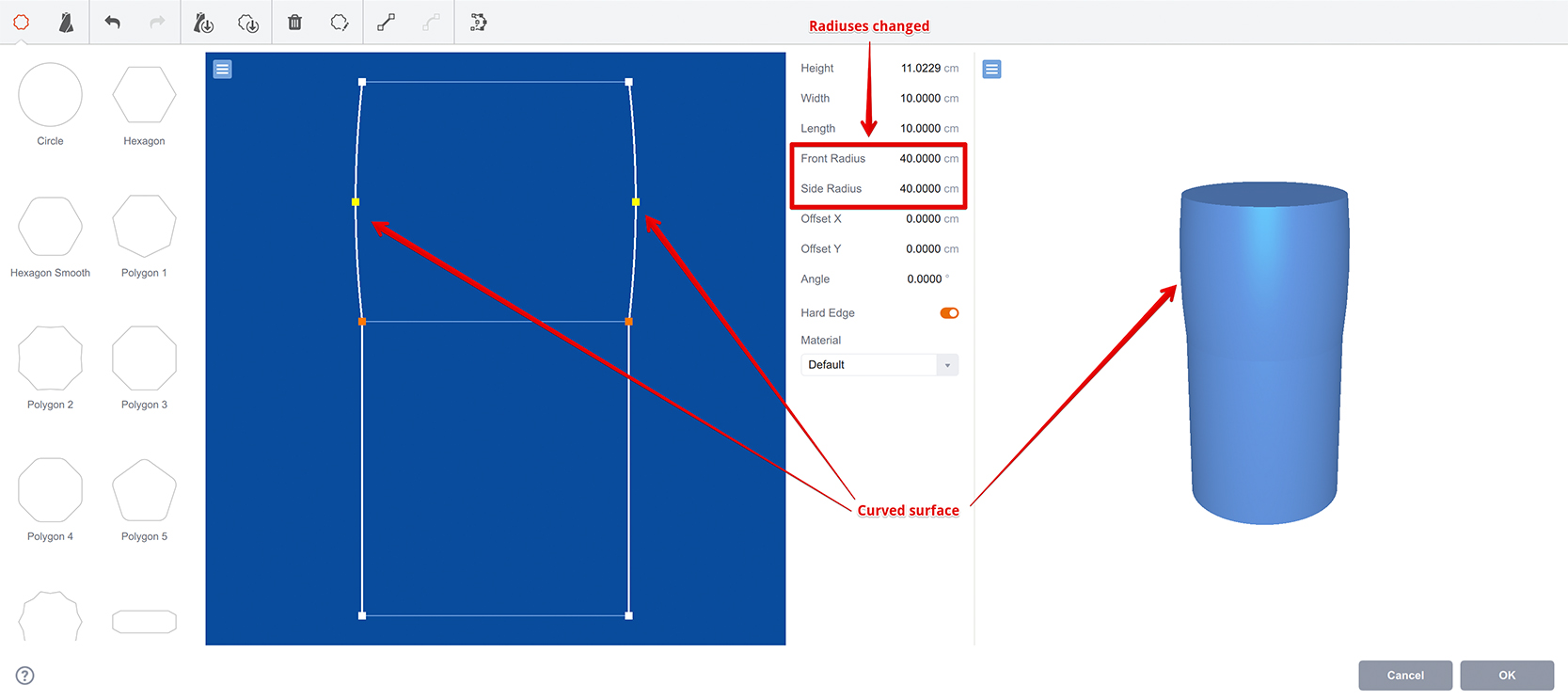 Non-flat side edge after making it curvy