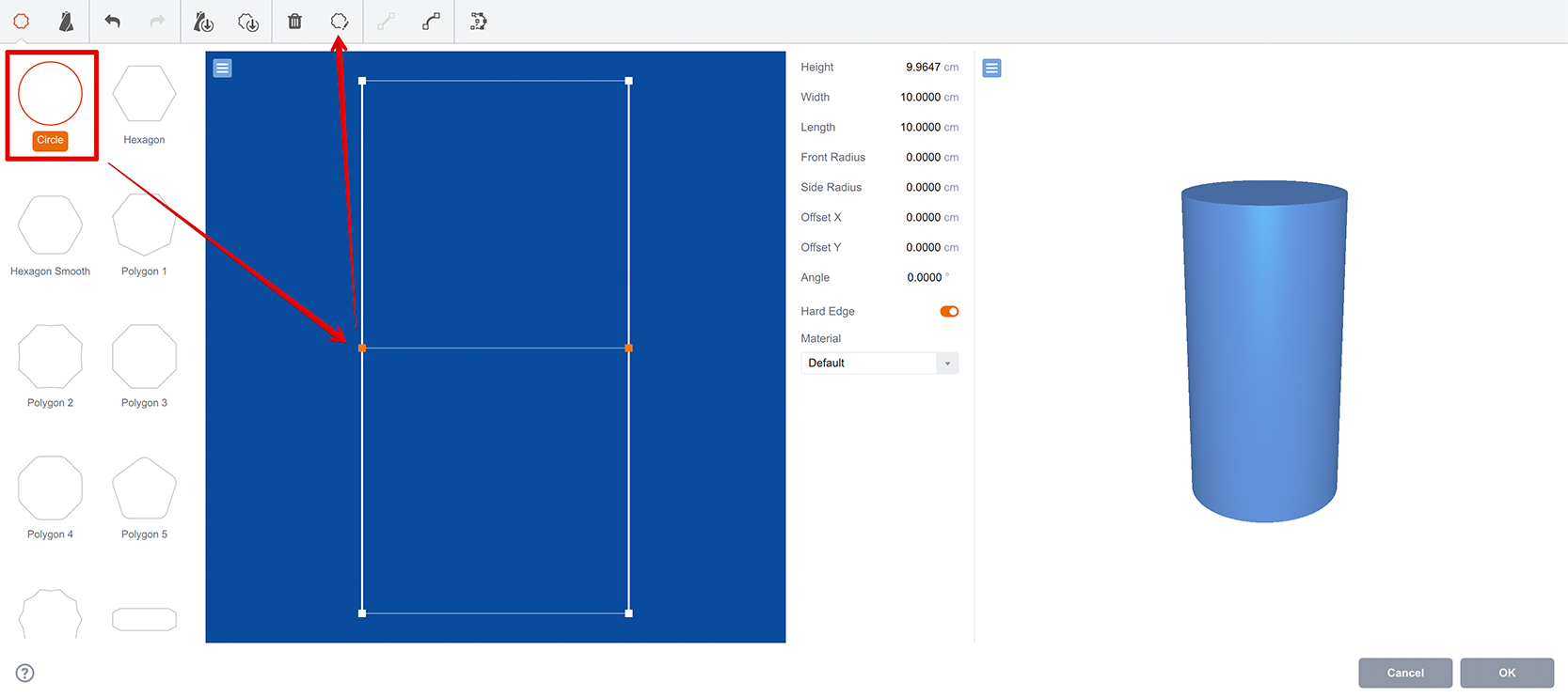 Adding a circle shape to the loft object