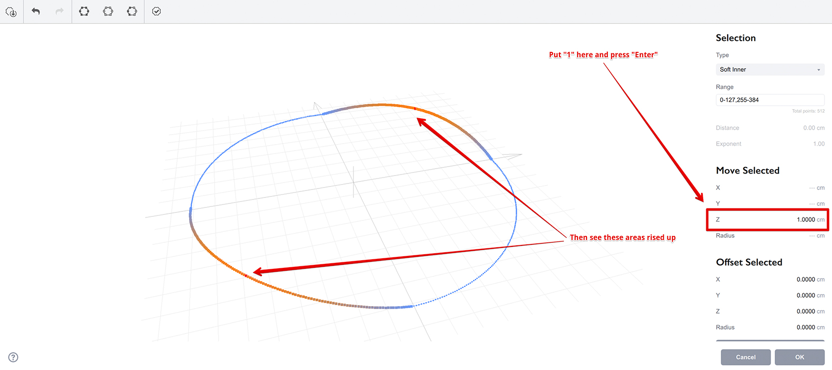 Moving the selected vertices up