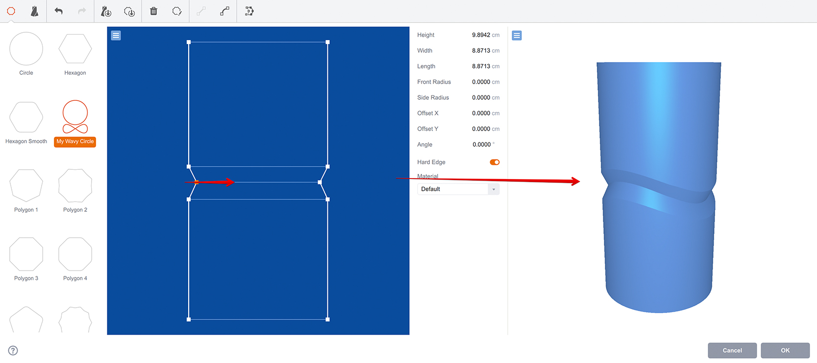 Scaling the middle layer down to reveal the new shape