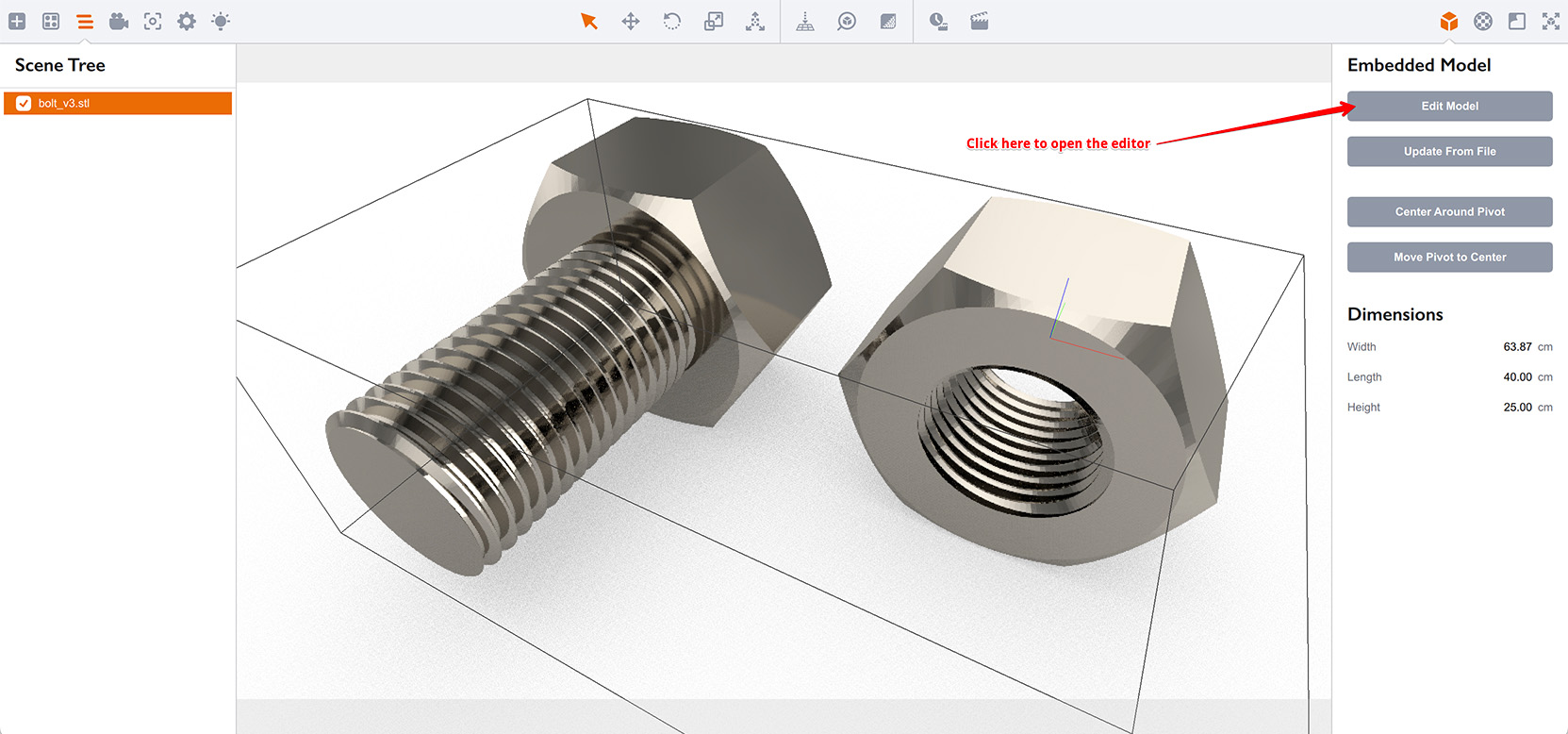 Edit model button for embedded models in Boxshot