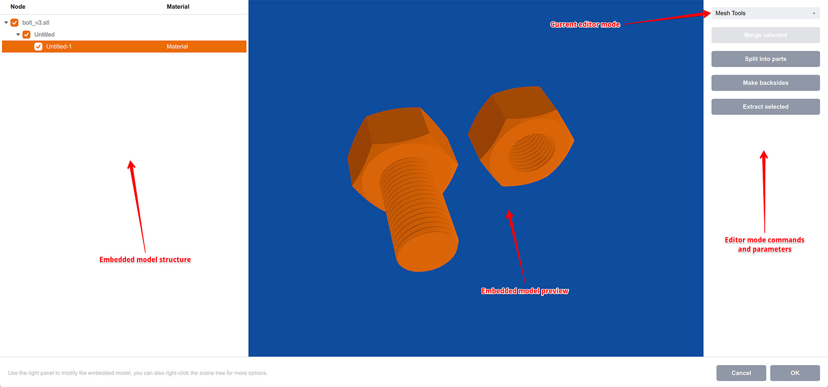 Model editor panel in Boxshot
