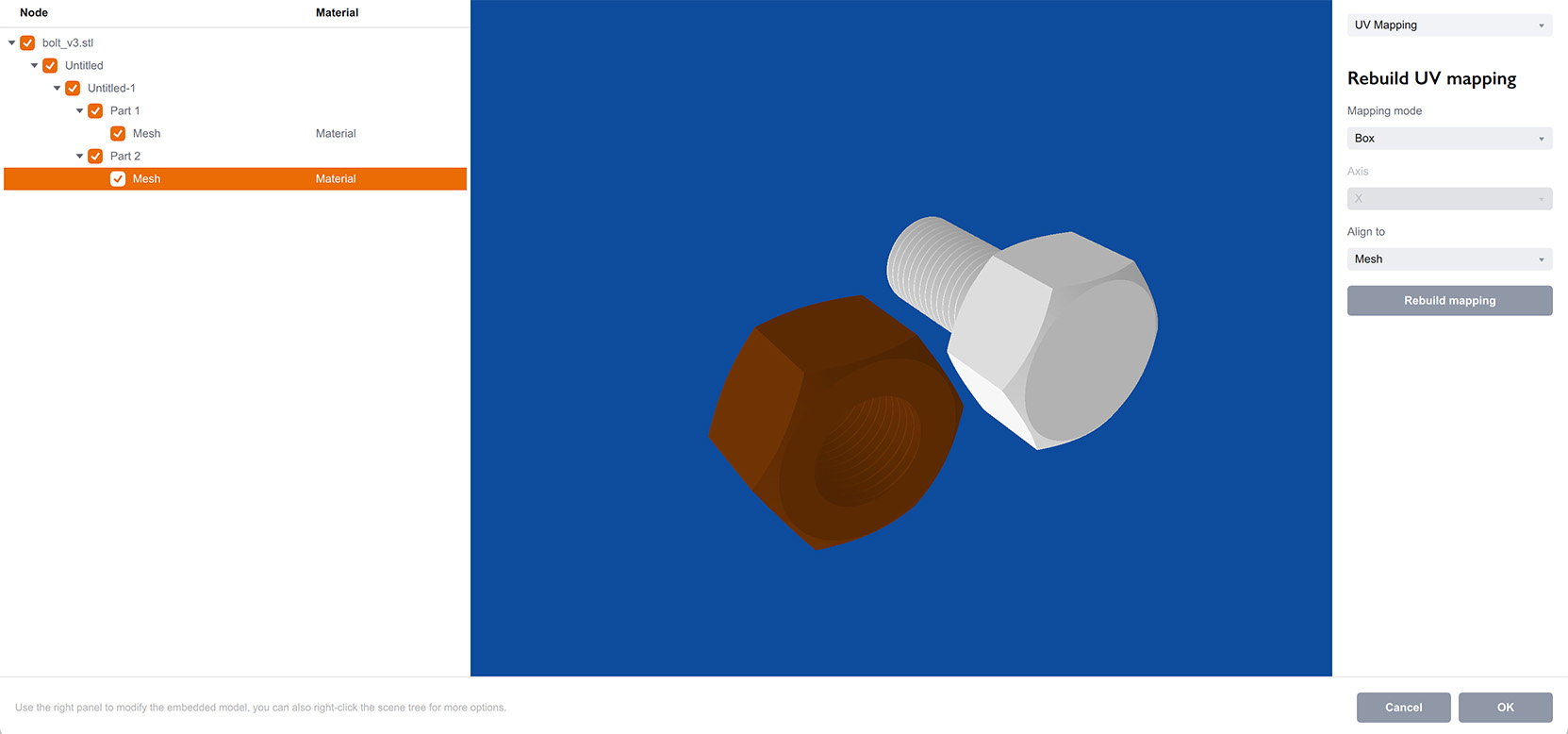 UV mapping mode in the model editor