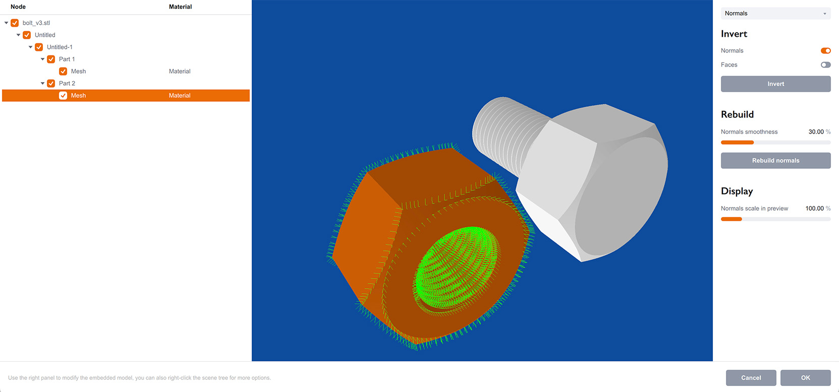 Normals editing mode in the model editor
