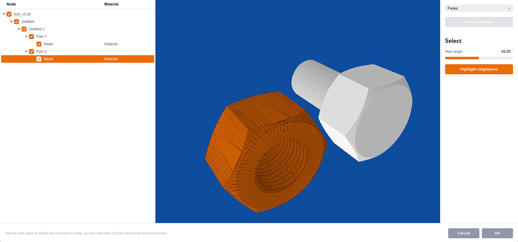 Faces editing mode in the model editor