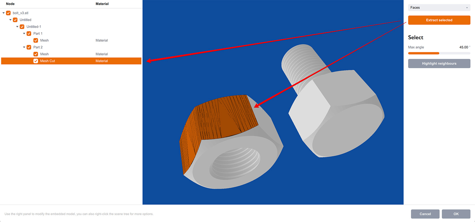 Highlighting similar faces in the model editor